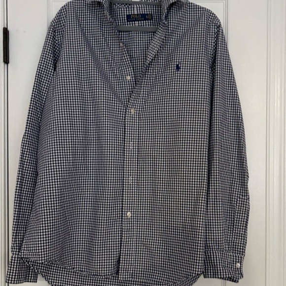 Men’s Polo Ralph Lauren Navy Blue White Mini Check Button-Down Shirt Size XL TG - Picture 1 of 3